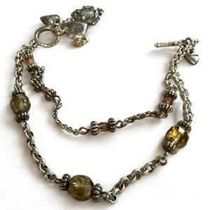 Brighton Heart Charm Bracelet Beaded Double Strand Toggle Clasp 8”